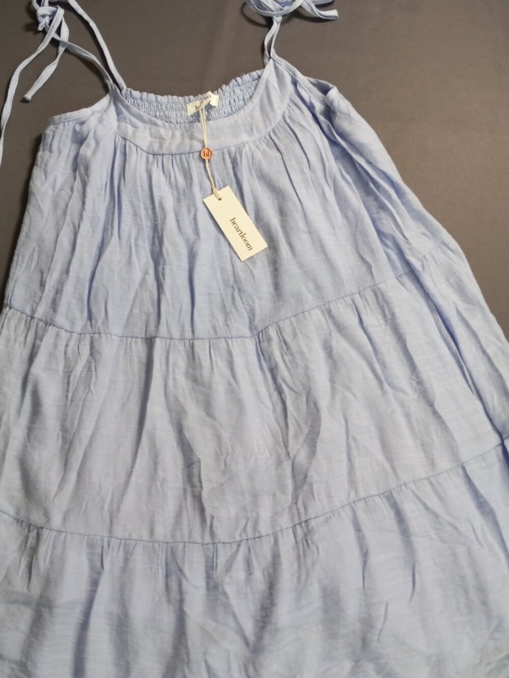 NWT Heartloom Icy Blue Tiered Gauze Mini Dress - Adjustable Straps - Size S
